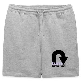 turn around | undrehen | arrow | pfeil - Mens' Premium Organic Sweatshorts - heather grey - Front - AI Model Male 178 light (178cm)