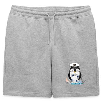 cute penguin as captain in navy look - Mens' Premium Organic Sweatshorts - heather grey - Front - AI Model Male 178 light (178cm)