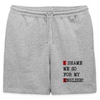 English Shame – Dicton danglais avec auto-ironie - Short de survêtement homme premium - gris chiné - Devant - AI Model Male 178 light (178cm)