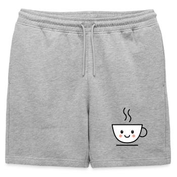 Café, thé ou tasse de cacao avec un visage kawaii - Short de survêtement homme premium - gris chiné - Devant - AI Model Male 178 light (178cm)