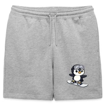Cute Penguin Snowboard Winter Sports Cartoon - Mens' Premium Organic Sweatshorts - heather grey - Front - AI Model Male 178 light (178cm)