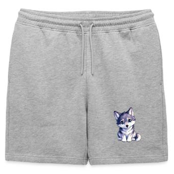 Chiot loup câlin aux yeux bleus - Short de survêtement homme premium - gris chiné - Devant - AI Model Male 178 light (178cm)