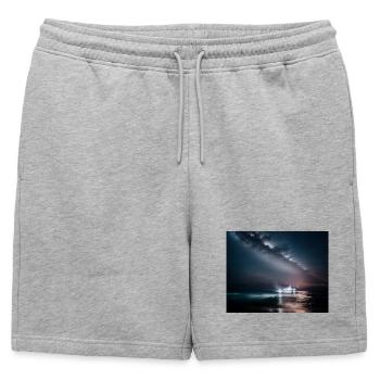 Expédier la nuit - Short de survêtement homme premium - gris chiné - Devant - AI Model Male 178 light (178cm)