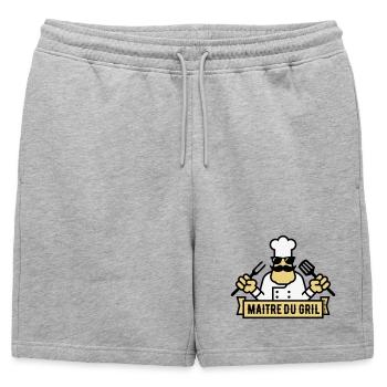 Maître Du Gril (Griller / Barbecue / BBQ / 3C) - Short de survêtement homme premium - gris chiné - Devant - AI Model Male 178 light (178cm)