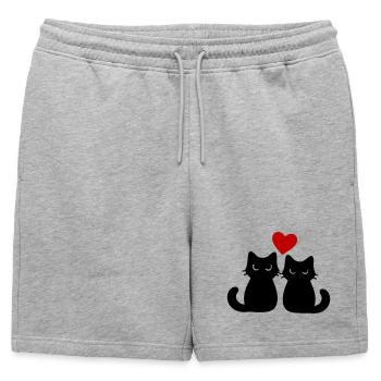 Couple de chats amoureux - Short de survêtement homme premium - gris chiné - Devant - AI Model Male 178 light (178cm)