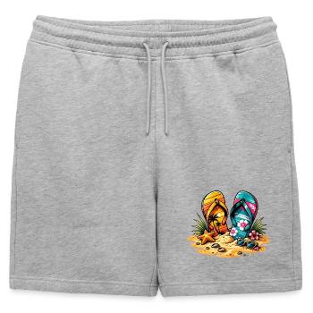 Illustration des tongs sur la plage - Short de survêtement homme premium - gris chiné - Devant - AI Model Male 178 light (178cm)