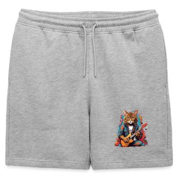 Chat avec guitare - Short de survêtement homme premium - gris chiné - Devant - AI Model Male 178 light (178cm)