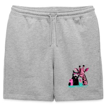 Selfie Good-Vibes avec chat et girafe - Short de survêtement homme premium - gris chiné - Devant - AI Model Male 178 light (178cm)