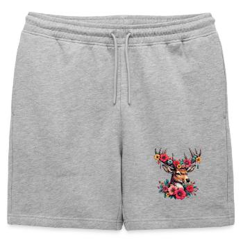 Cerf avec des fleurs - Short de survêtement homme premium - gris chiné - Devant - AI Model Male 178 light (178cm)