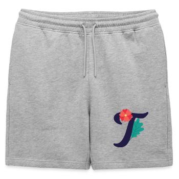 Elégante lettre 'T' avec des fleurs - Short de survêtement homme premium - gris chiné - Devant - AI Model Male 178 light (178cm)