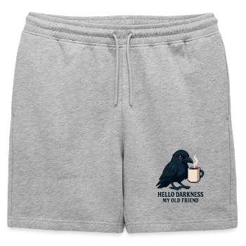 Corbeau d’humour noir avec tasse à café - Short de survêtement homme premium - gris chiné - Devant - AI Model Male 178 light (178cm)