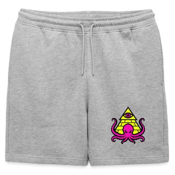 Pyramid with occult octopus and eye - Mens' Premium Organic Sweatshorts - heather grey - Front - AI Model Male 178 light (178cm)