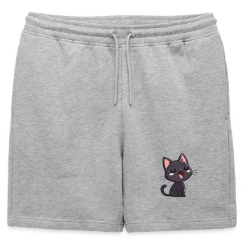 Chaton Noir Bâilleur Doux - Short de survêtement homme premium - gris chiné - Devant - AI Model Male 178 light (178cm)