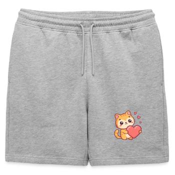 Chat mignon tenant un cœur - Short de survêtement homme premium - gris chiné - Devant - AI Model Male 178 light (178cm)