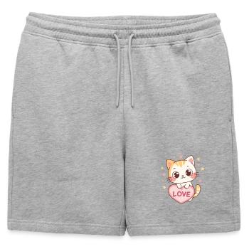 Chaton kawaii cœur Love - Short de survêtement homme premium - gris chiné - Devant - AI Model Male 178 light (178cm)