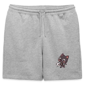 Sporty black cat with ball - Mens' Premium Organic Sweatshorts - heather grey - Front - AI Model Male 178 light (178cm)