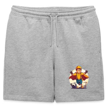 Héros de la construction Super-héros ouvrier du bâtiment Héros sur le chantier - Short de survêtement homme premium - gris chiné - Devant - AI Model Male 178 light (178cm)