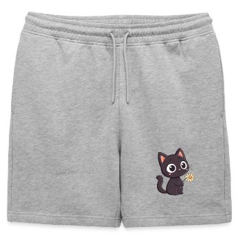 Chat noir et marguerite - Short de survêtement homme premium - gris chiné - Devant - AI Model Male 178 light (178cm)