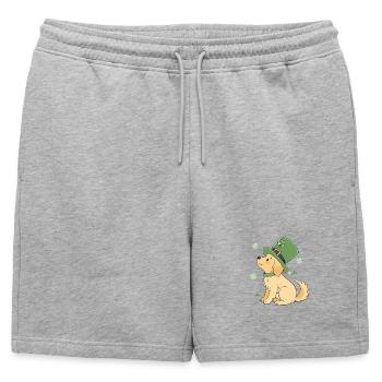 Chien Laabrador chapeau vert trèfle porte-bonheur - Short de survêtement homme premium - gris chiné - Devant - AI Model Male 178 light (178cm)