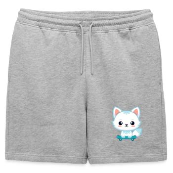 Renard kawaii sur skateboard - Short de survêtement homme premium - gris chiné - Devant - AI Model Male 178 light (178cm)