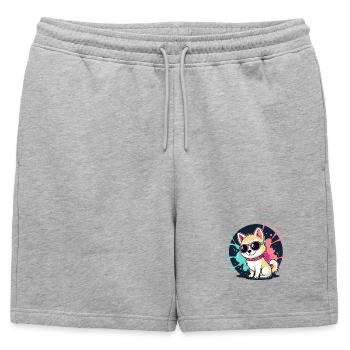 Chiot Kawaii Soleil et Lunettes - Short de survêtement homme premium - gris chiné - Devant - AI Model Male 178 light (178cm)