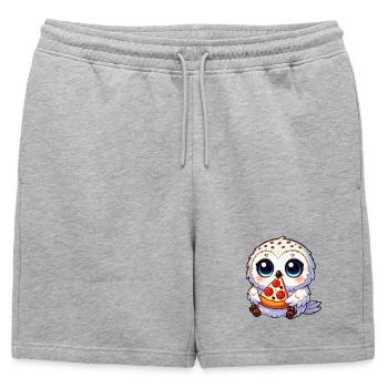 Chouette des neiges mignonne avec pizza de fast-food cartoon - Short de survêtement homme premium - gris chiné - Devant - AI Model Male 178 light (178cm)