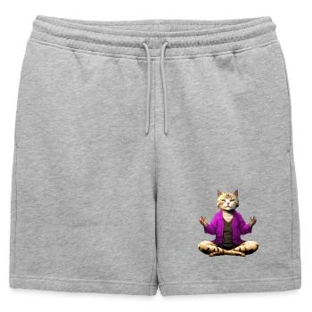 Chat Yogi - Short de survêtement homme premium - gris chiné - Devant - AI Model Male 178 light (178cm)