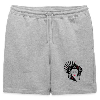 Geisha avec un casque - Short de survêtement homme premium - gris chiné - Devant - AI Model Male 178 light (178cm)