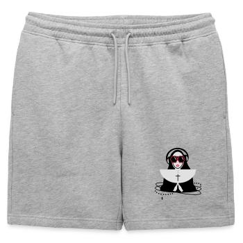 La religieuse avec des lunettes et un casque - Short de survêtement homme premium - gris chiné - Devant - AI Model Male 178 light (178cm)