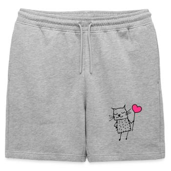 Katze mit Herz: Liebe - Männer Premium Organic Sweatshorts - Grau meliert - Vorne - AI Model Male 178 light (178cm)