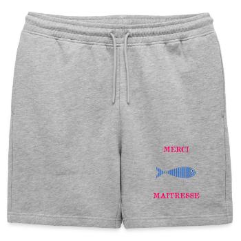 MAÎTRESSE. MERCI. MERCI MAÎTRESSE - Short de survêtement homme premium - gris chiné - Devant - AI Model Male 178 light (178cm)