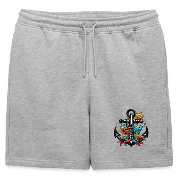 An Anchor with Fish - Mens' Premium Organic Sweatshorts - heather grey - Front - AI Model Male 178 light (178cm)