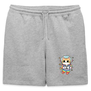 Chat astronaute Arc en ciel sans stress - Short de survêtement homme premium - gris chiné - Devant - AI Model Male 178 light (178cm)