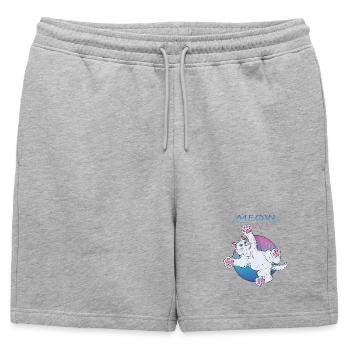 Miaou Power Chat Avec Texte Néon - Short de survêtement homme premium - gris chiné - Devant - AI Model Male 178 light (178cm)