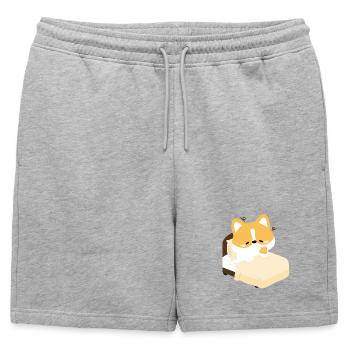 Corgi fatigué sur le lit - Short de survêtement homme premium - gris chiné - Devant - AI Model Male 178 light (178cm)
