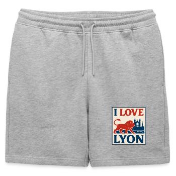 J'aime Lyon – affiche vintage - Short de survêtement homme premium - gris chiné - Devant - AI Model Male 178 light (178cm)