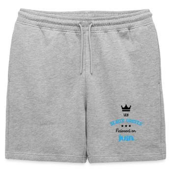 Cadeau naissance bébé garçon Juin Beaux Gosses BG - Short de survêtement homme premium - gris chiné - Devant - AI Model Male 178 light (178cm)