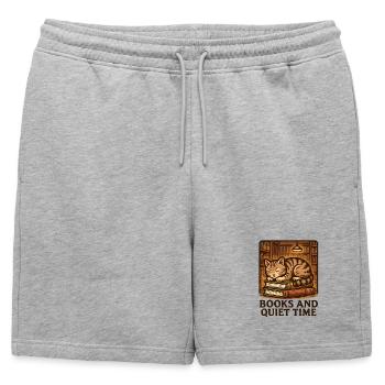 Sleeping Cat Over Books - Mens' Premium Organic Sweatshorts - heather grey - Front - AI Model Male 178 light (178cm)