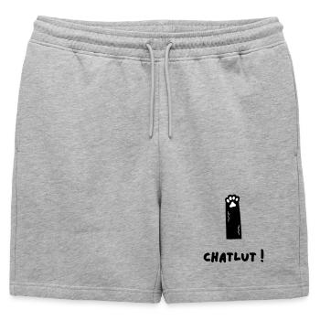 Le chat qui dit Chatlut - Short de survêtement homme premium - gris chiné - Devant - AI Model Male 178 light (178cm)