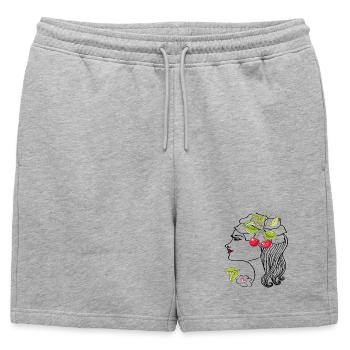 Woman's head with cherries - Mens' Premium Organic Sweatshorts - heather grey - Front - AI Model Male 178 light (178cm)