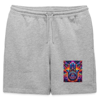 Mandala psychédélique Hamsa Œil Main-Œil - Short de survêtement homme premium - gris chiné - Devant - AI Model Male 178 light (178cm)