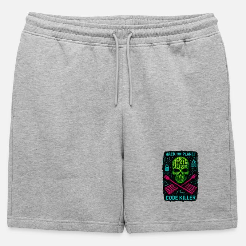 Hack the Planet Code Killer – Cybersicherheit - Männer Premium Organic Sweatshorts - Grau meliert