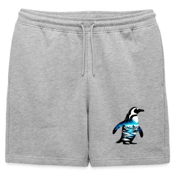 Pingouin décoré peint avec un paysage arctique - Short de survêtement homme premium - gris chiné - Devant - AI Model Male 178 light (178cm)