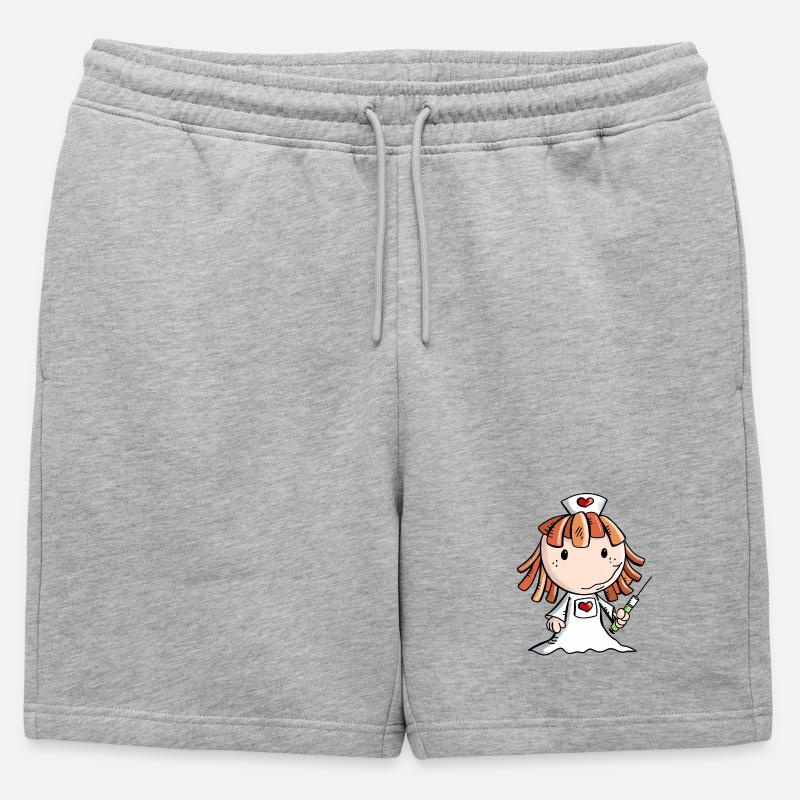 Krankenschwester Comic mit Herz und Spritze - Männer Premium Organic Sweatshorts - Grau meliert