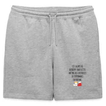 Ces Salopes de Deuxième Chaussettes - Humour noir - Short de survêtement homme premium - gris chiné - Devant - AI Model Male 178 light (178cm)