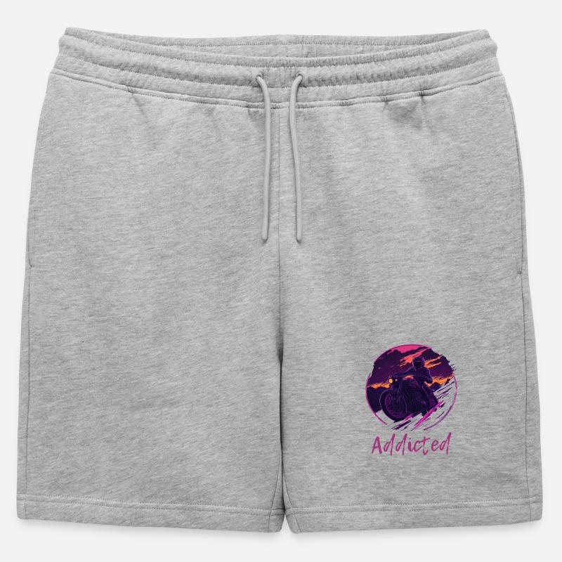 Synthwave Motorcycle Addicted - Männer Premium Organic Sweatshorts - Grau meliert