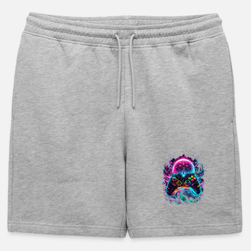 Synthwave Cyberpunk Gaming Controller - Mens' Premium Organic Sweatshorts - heather grey
