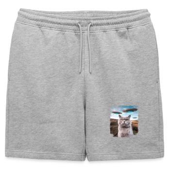 Funny British Shorthair Cat selfie with Alien UFOs - Mens' Premium Organic Sweatshorts - heather grey - Front - AI Model Male 178 light (178cm)