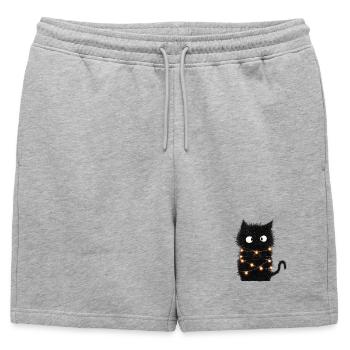 Lustige Lichterkette Katze Weihnachtsbaum Geschenk - Männer Premium Organic Sweatshorts - Grau meliert - Vorne - AI Model Male 178 light (178cm)