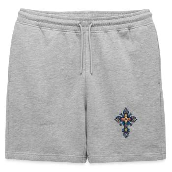 Croix chrétienne - Short de survêtement homme premium - gris chiné - Devant - AI Model Male 178 light (178cm)
